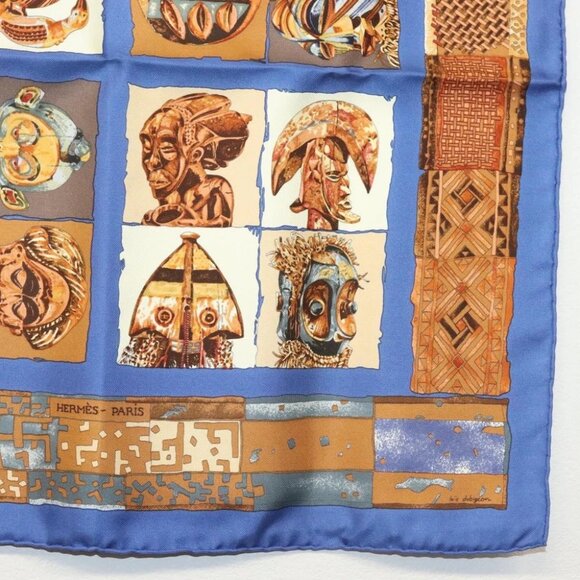 HERMES Carre 45 Scarf ""PERSONA"" Silk Blue Auth 135500 - Picture 5 of 11